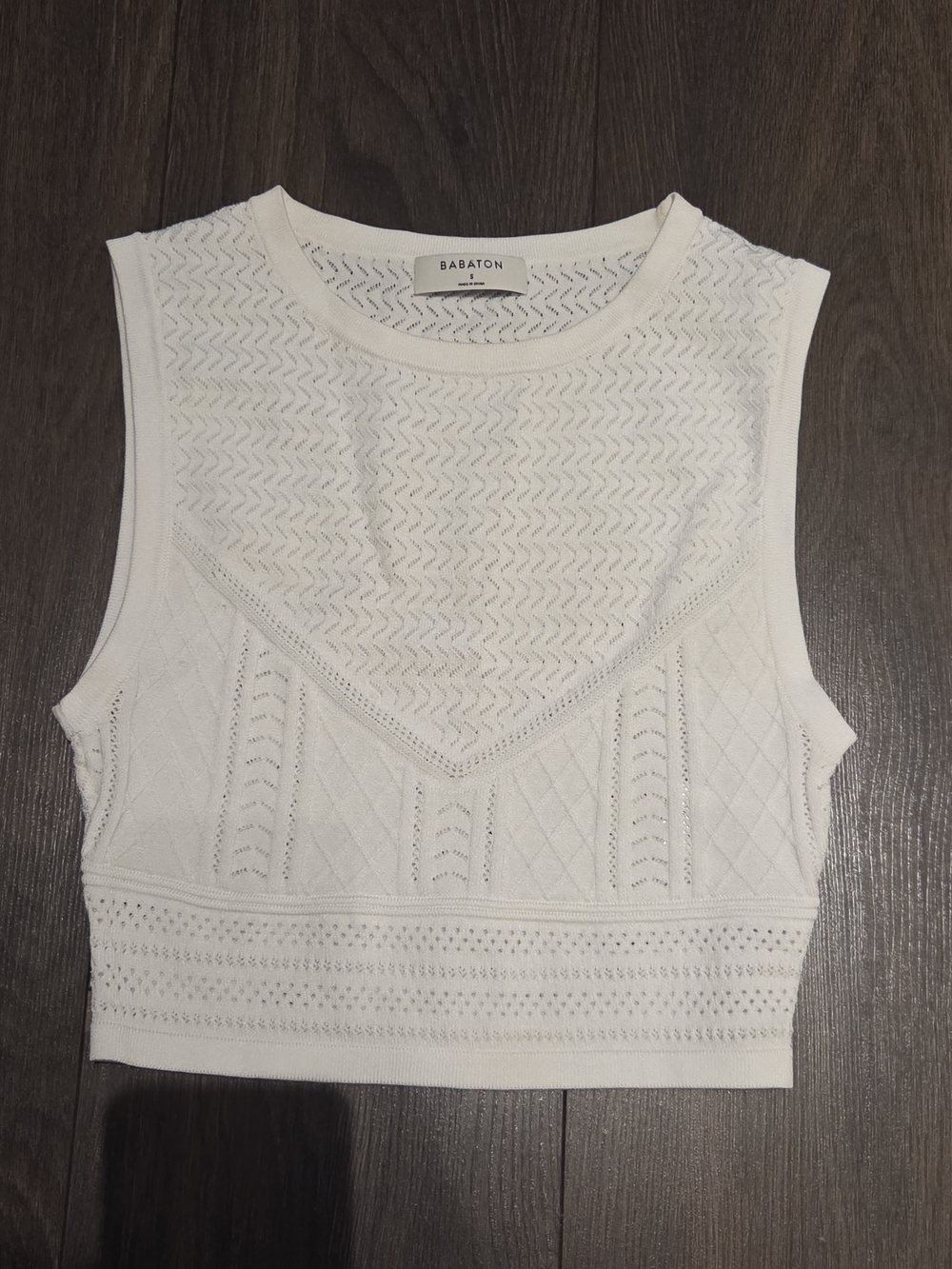 Babaton White Sleeveless Crochet Knit Crop Top Pointelle Tank Layer Fall Autumn - Picture 6 of 9